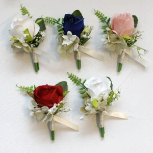 Fashion Bridesmaid Bride Wrist Flower Rose Corsage Groom Wedding Boutonniere 67 - Picture 1 of 33
