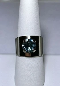 Crystal Ring Adjustable Size 4 to 9 Silver Plate Light Blue Made With Swarovski - Picture 1 of 3