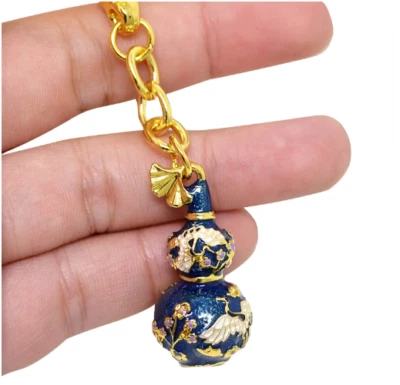 2025 Flying Star 5 Blessings Blue Wu Lou Amulet Keyring w/ Joyous Crane