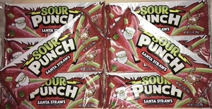 8 Sour Punch Santa Straws Holiday Candy Red Green 3.2 Oz Berry Green Apple Gummy - Picture 1 of 4