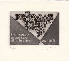 Exlibris Bookplate Radierung Bruno Missieri 1942 Typographie Buchstaben