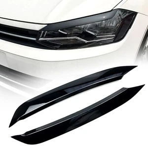 Glossy Black Headlight Eyelid Eyebrow Cover Trim Fit For Volkswagen Polo 2019+ - Picture 1 of 12