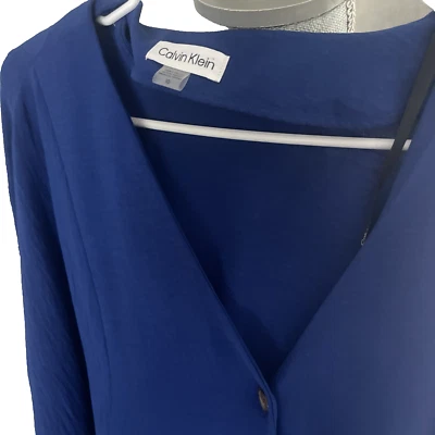 Calvin Klein Size 10 Long Sleeve Knee Length Blue  DRESS Button Down Pockets. - Image 1 of 4