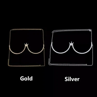 Collana Di Petto 2 Gioielli Reggiseno Ciondolo Principessa Dorato E Argentato - Immagine 1 di 4