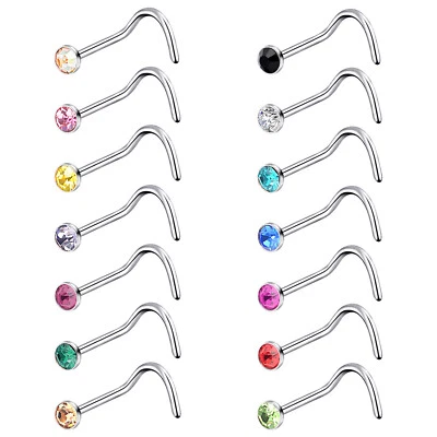 Pernos de anillo de nariz de circonita cúbica de acero 316L 14-80 piezas retenedores de acrílico barra de tornillo perno de nariz 20G Foto 1 de 4