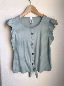 Heart And Arrow Sleeveless Top Seafoam Green Girls size 16 Flutter & Knot Detail - Picture 1 of 9