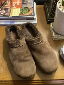 Womens MERRELL Encore Chill Stitch Mules Clogs-Chocolate Suede-US 8.5/EU 39-VGUC - Picture 1 of 9