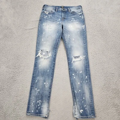PRPS Jeans Men 31 Blue Denim Indigo Distressed Button Fly Painted Split Hem Read - Image 1 of 4
