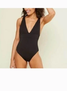 Andie Swim Sardinia One Piece Swimsuit V Neck Low Back Black XL NWT - Foto 1 di 3