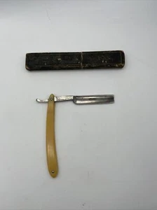 Vintage John Rieder Co “Shorty” Yellow Celluloid Straight Razor with Case - Picture 1 of 10