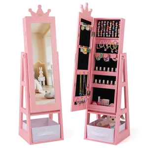 Kids Jewelry Cabinet W/ Full-Length Mirror Foldable Drawer Anti-toppling System - Picture 1 of 8