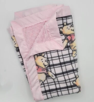 Handmade Pooh Head Toss fleece blanket with Satin binding and Minky dot 34 x 40. - Image 1 of 4