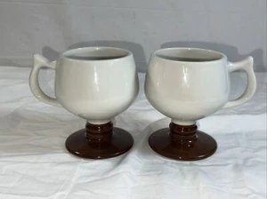2-Vintage Hall Pottery Pedestal Irish Coffee Mug Tea Cup Brown & White USA 2274 - Picture 1 of 8