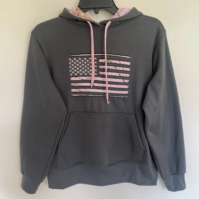 Mossy Oak Women’s Size Small Hoodie Fishing Camouflage American Flag Sweatshirt - Image 1 of 4