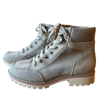 Sole Society Combat Boots Womens Ada Black Cow 10 Grey Taupe Ankle Lug Sole - Image 1 of 4