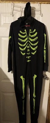 Hyde & Eek Women's Glow In The Dark Skeleton One Piece Hooded  Pajama M Black - Image 1 of 4