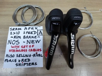 NEW + NOS  SRAM APEX  10 x 2 speed SHIFTERS (rim brakes) + NEW CABLES + NEW  (A) - Image 1 of 4