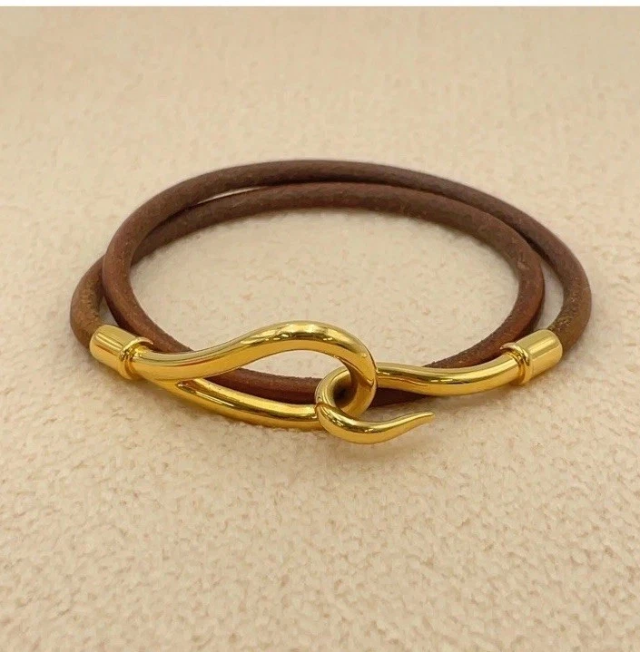 Autêntica pulseira Hermes dupla jumbo couro GD marrom com caixa BA100191 - Imagem 1 de 4