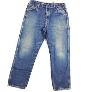 Dickies Mens Jeans Carpenter Relaxed Fit Blue Denim Medium Wash Whiskering 36x32 - Picture 1 of 12