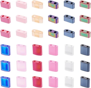 12 Colors 2-Hole Glass Seed Beads, 300pcs 2 Sizes Tila Beads Flat Rectangular... - Picture 1 of 12