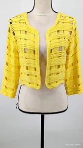 NEU Chico’s Bonnie Cropped Open Lattice Woven Yellow Shrug Size 0/XS - Bild 1 von 24