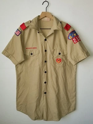 Boy Scouts Uniform Shirt BSA #210 Vintage Insignia Sewn Patches USA Mens MD - Image 1 of 4