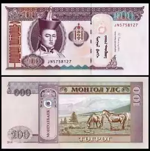 MONGOLIA 100 Tugrik 2014 P-65 Mint UNC World Currency FREE SHIPPING - Picture 1 of 1