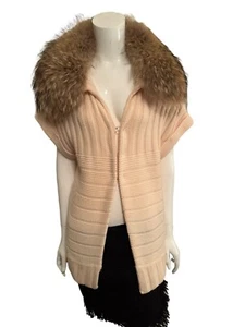 Alice + Olivia Fur Collar Short Sleeve Ivory Cream Knit Wool Cardigan! - Picture 1 of 9