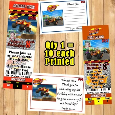 Blaze and the Monster Machine Birthday Invitations 10 ea or Thank You Cards Perz - Image 1 of 4