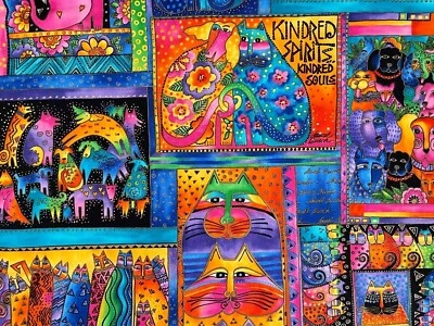Vintage Quilt Cotton Fabric "Felines & Canines" Laurel Burch by 23" x 22" - Image 1 of 3