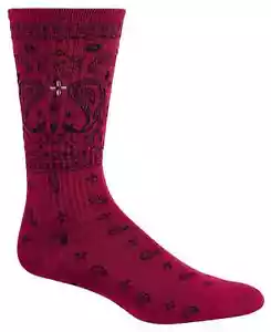 Sun + Stone Men's 1-Pair Crew Socks, Red Paisley, Shoe Size 7-12 - Picture 1 of 4