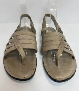 Eileen Fisher Size 10 Taupe Leather Criss-Cross Thong Greek Sandals - Picture 1 of 6
