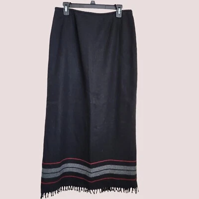 Kasper Southwestern Pencil Skirt Womens sz 12 Midi Maxi Fringe Trim Black - Image 1 of 4