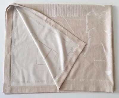 NEW CHANEL REVERSIBLE WOOL SILK BEIGE THROW BLANKET MADEMOISELLE COCO SILHOUETTE - Image 1 of 4