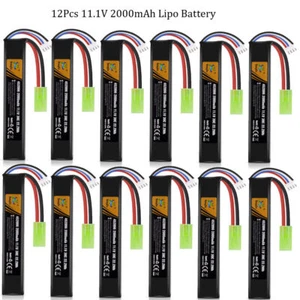 12PCS 11.1V 2000mAh 30C LiPo Battery + Mini Tamiya Plug Connector For Airsoft RC - Picture 1 of 8