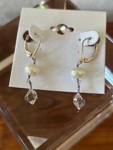 Herkimer "Diamond"  Mines Herkimer Quartz & Cultured Pearls Drop Earrings NWT - Picture 1 of 5