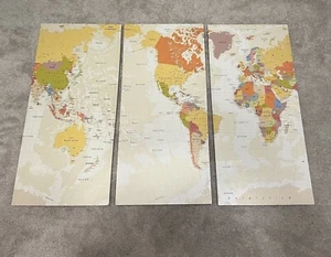 WORLD MAP Colorful Canvas Print Framed Wall Art 3 Piece Canvas Decor - 32.5x15' - Picture 1 of 7