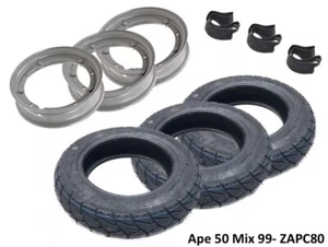 3x Winter M+S Reifen 100/90-10 + Felgen für Piaggio Ape 50 Mix (ab 1999) ZAPC80 - Bild 1 von 1