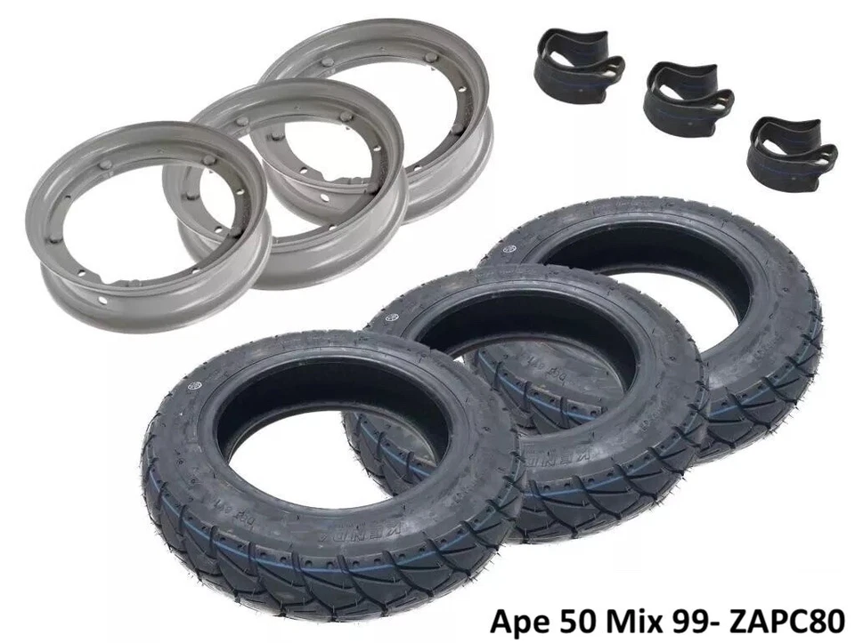 3x Winter M+S Reifen 100/90-10 + Felgen für Piaggio Ape 50 Mix (ab 1999) ZAPC80 - Bild 1 von 1