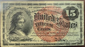 FRACTIONAL CURRENCY 15 CENTS ~ FR 1267 ~ NICE ABOUT UNCIRCULATED NOTE - Picture 1 of 3