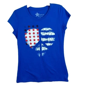 HYBRID Sleeveless T Shirt Womens Size XL Blue Peace Heart Flag - Picture 1 of 7