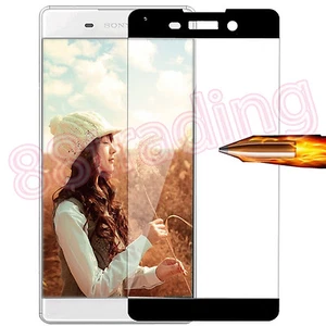 FULL SIZE FIT BLACK TEMPERED GLASS SCREEN PROTECTOR PREMIUM FOR SONY XPERIA XA - Picture 1 of 5