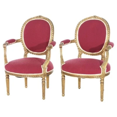 Pair of Antique French Louis XVI Style Giltwood Armchairs C1920 - Image 1 of 4