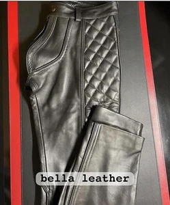 Men's real cow leather quilted biker leather jeans sexy gay bluff pant - Picture 1 of 5