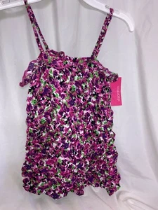NWT Girls Pink Purple Floral Romper Sleeveless by Xhilaration Sz Med 7-8 - Picture 1 of 2