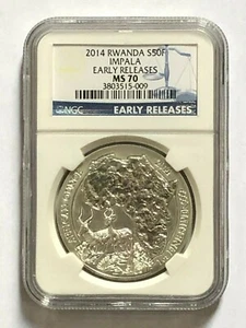 2014 Rwanda 1 oz Silver Coin MS 70 - Rare ! - Picture 1 of 2