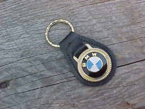 GOLD BMW LEATHER KEY FOB HARDLY USED VINTAGE "Fine Top Grain" EXC SHAPE!