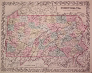 PENNSYLVANIA Map J.H. COLTON 1855 - Picture 1 of 1