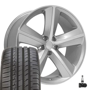 20" Wheel Tire TPMS SET Fit Dodge Challenger SRT Style Silver Mach'd Rims - Picture 1 of 5