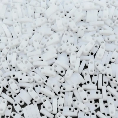 Miyuki Quarter Tila Beads 2-Hole 5x1.5mm Matte White 7.2GM - Image 1 of 4